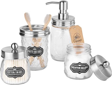 Amazon.com: Premium Mason Jar Bathroom Accessories Set, Mason Jar Soap Dispenser, 2 Apothecary ...