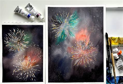 Fireworks in watercolour: painting festive Christmas and New Year ...