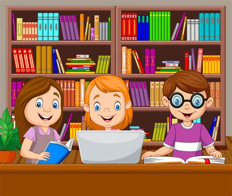 niños de dibujos animados estudiando en la biblioteca 7270790 Vector en ...