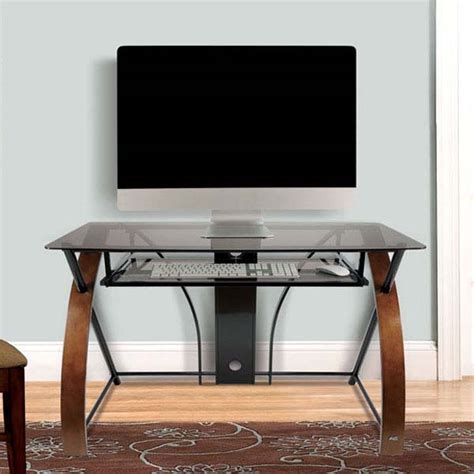 Bello Glass Computer Desk with Curved Wood Sides Espresso CD8841