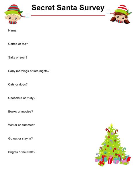 Free Printable Secret Santa Questionnaire For Coworkers - Printable Templates by Nora