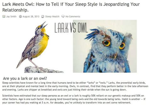 Lark Meets Owl: How to Tell if Your Sleep Style Jeopardizing Your Relationship. | Owl, Sleep ...