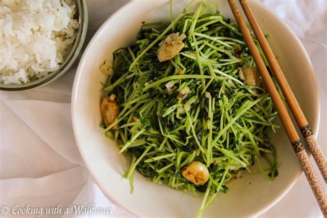 Garlic Pea Sprouts Stir Fry - Cooking with a Wallflower