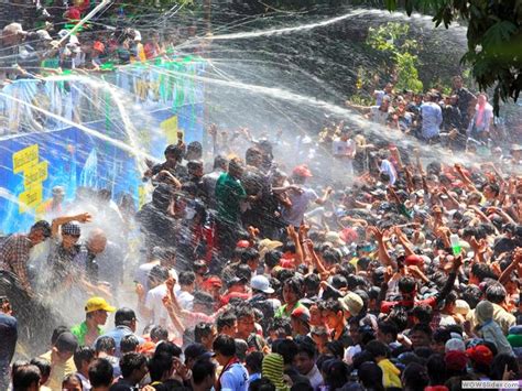 Burmese New Year Water Festival. This is in April when people throw water as a sign of cleansing ...