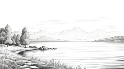 Premium Photo | Romantic Pencil Drawing of a Himalayan Lake and Grassland