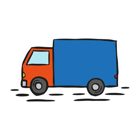 Small cartoon truck icon. Side view. Hand drawn vector graphic illustration. Isolated object on ...