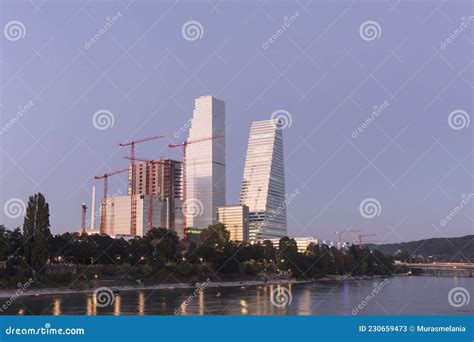 Roche Headquarters In Basel, Switzerland By Rhine River. Swiss Global Pharma Company Buildings ...