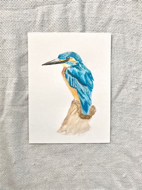 Watercolor Blue Kingfisher Bird Watercolor Coastal Bird Home - Etsy