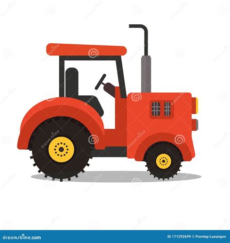 Farm Agriculture Red Tractor Vector Illustration.Cartoon Flat Tractor Design Stock Vector ...