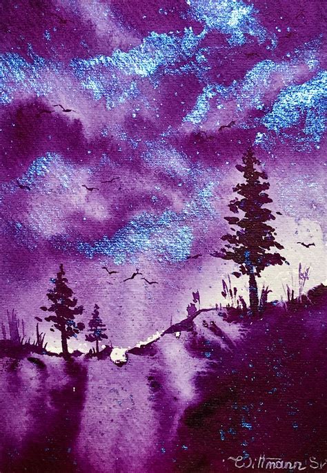 Night Sky Painting Landscape Original Artwork Clouds | Etsy