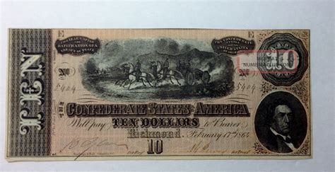 Confederate Currency - The Confederate States Of America 10 Dollar Bill ...