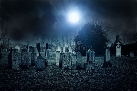 Cemetery night stock photo. Image of crow, haunting, dramatic - 52161604