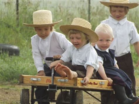 Adorable Amish children playing together with a wagon | Amish culture ...