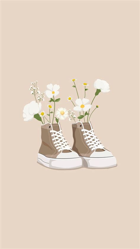 Cartoon sneaker iPhone wallpaper, flower | Premium Photo Illustration - rawpixel