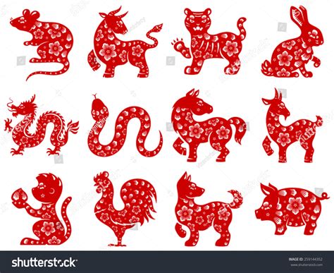 Chinese Papercut Zodiac Icons Stock Vector 259144352 - Shutterstock