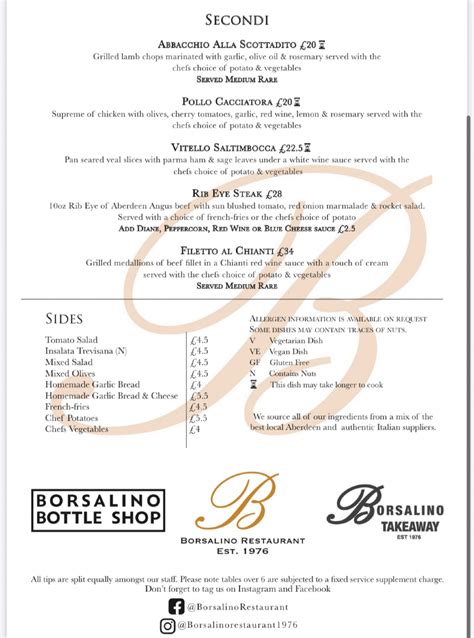 Borsalino Restaurant Peterculter's full menu online