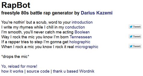 “Rapbot” by Darius Kazemi | Couplet, Rhymes, Writing