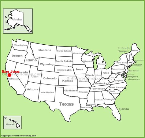 San Jose location on the U.S. Map