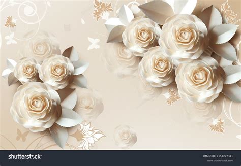 3d Luxury Flowers Butterflies Design Wallpaper Stock Illustration ...