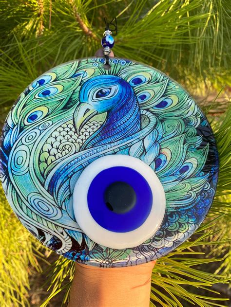 Greek Evil Eye Wall Decor Peacock Wall Art Fused Glass | Etsy