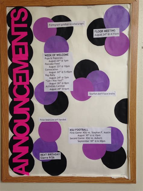 Fun Announcements Bulletin Board. cute and fun :) | Information bulletin boards, Hallway ...