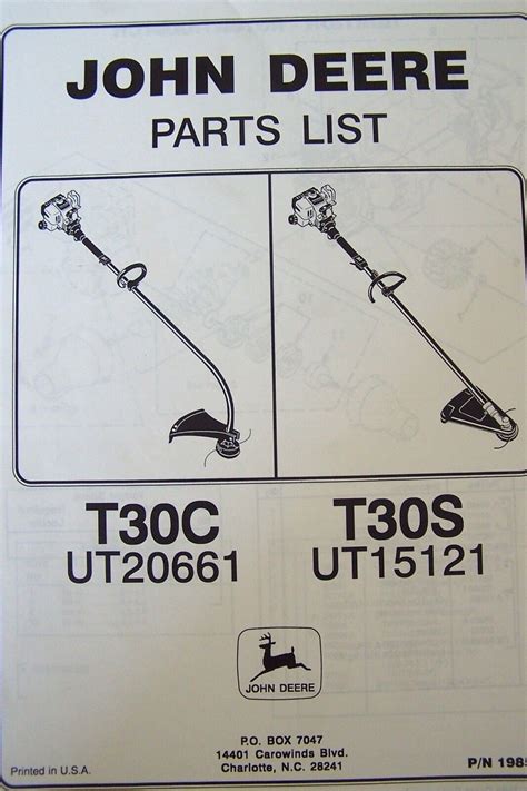 JOHN DEERE PARTS LIST FOR TRIMMERS T30C & T30S | eBay