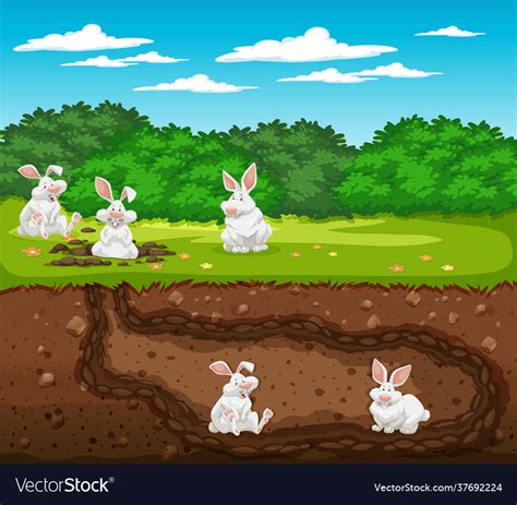 Underground animal burrow with rabbit family Vector Image