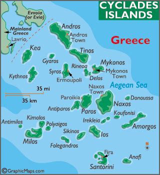 Map Of Cyclades Islands - Cities And Towns Map