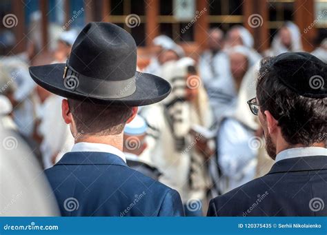 Two Adult Hasidim in Traditional Jewish Headdresses Hat and Kippah. Prayer of Hasidim Editorial ...