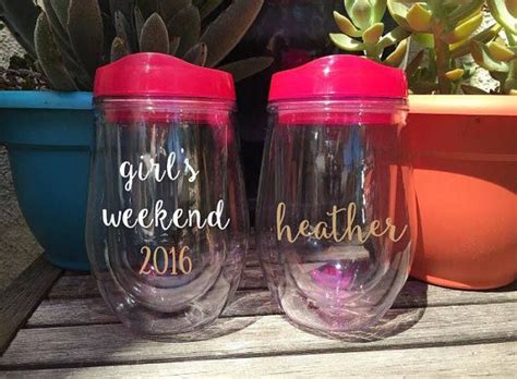Super fun Girls Weekend personalized stemless on the go cup. The front will include girls ...