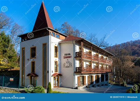 SOVATA, ROMANIA - Jul 17, 2020: The Narrow Gauge Train With Tourists From Sovata Resort ...