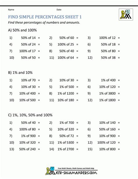 Percentage Worksheets Grade 4