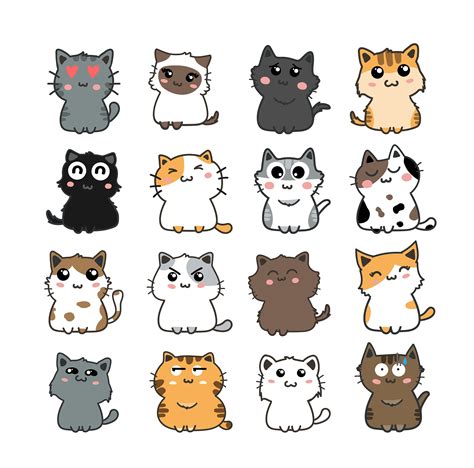 Printable Sticker Sheet Cute Cats 16 Pieces Instant Download PDF With ...