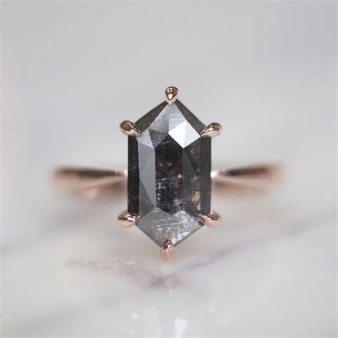 Black Speckled Hexagon Diamond Engagement Ring | Vintage gold ...