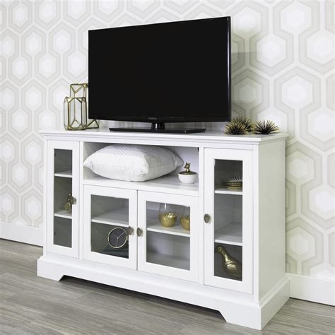 Manor Park Transitional Highboy Glass Door Wood TV Stand, White - Walmart.com - Walmart.com