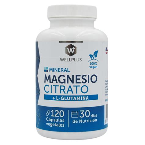 Magnesio Citrato + L-Glutamina 120 capsulas marca Wellplus - Tremus