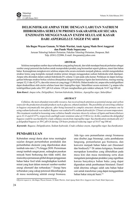 (PDF) DELIGNIFIKASI AMPAS TEBU DENGAN LARUTAN NATRIUM HIDROKSIDA SEBELUM PROSES SAKARAIFIKASI ...