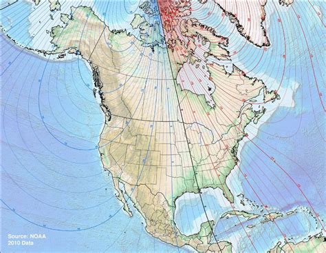 Declination Between Magnetic North and True North for US/Canada/Mexico [990 x 768 px] : MapPorn