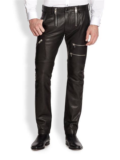 DIESEL Zip-Pocket Leather Pants in Black for Men - Lyst