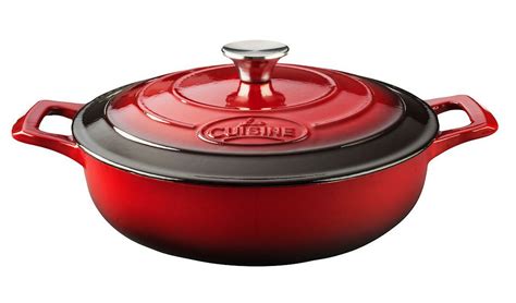 La Cuisine 3.7 Qt - 28cm Red Cast Iron Saute Pan / Low Casserole ...