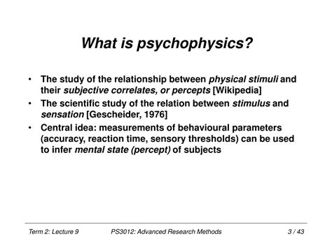 PPT - PS3012: Advanced Research Methods Lecture 9: Psychophysics ...