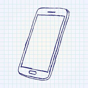 Sketch Of A Cell Phone Drawn By Hand And Outlined On A Paper Notebook Vector, Vector ...