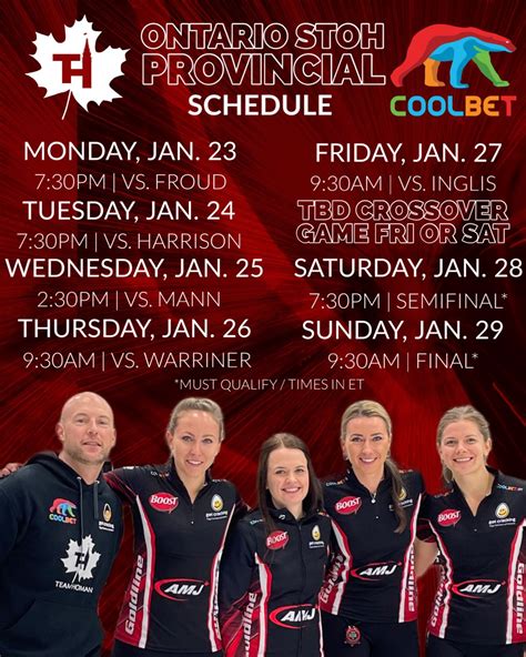 Team Homan 🥌 on Twitter: "🥌🚨 EVENT SCHEDULE! We are at @CurlON_ Scotties Tournament of Hearts ...