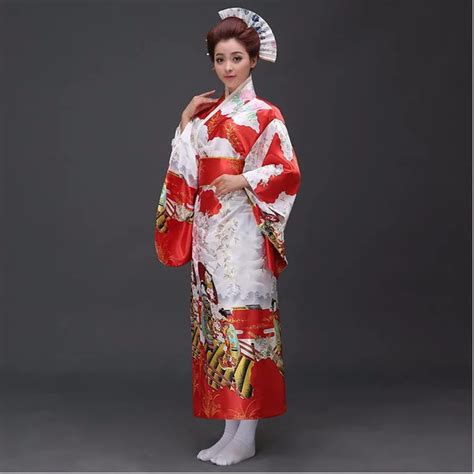 Hot sell Red Japanese National Women Kimono Yukata With Obi Traditional Evening Dress Novelty ...