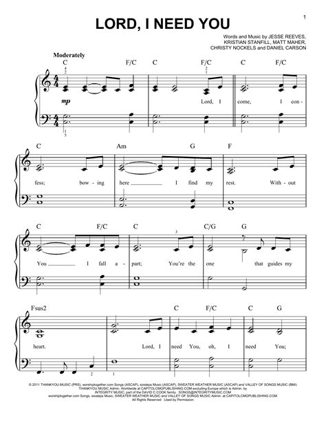 Lord, I Need You | Sheet Music Direct