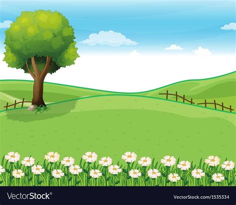 A hilltop with a garden and a giant tree Vector Image , #spon, #giant, #garden, #hilltop, #Image ...