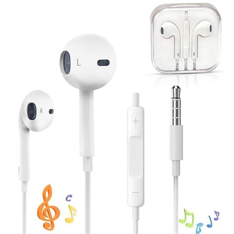 White Earphones Earbuds Headphone Mic & Volume Control For Mobile & For ...