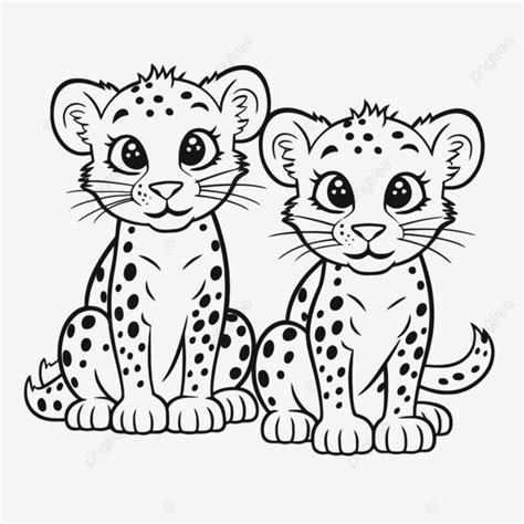 Two Cheetah Babies Coloring Page Outline Sketch Drawing Vector, Wing Drawing, Ring Drawing ...