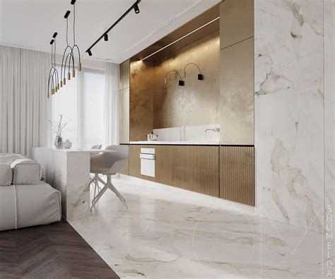 3 Luxe Home Interiors With White Marble & Gold Accents | Copper kitchen ...