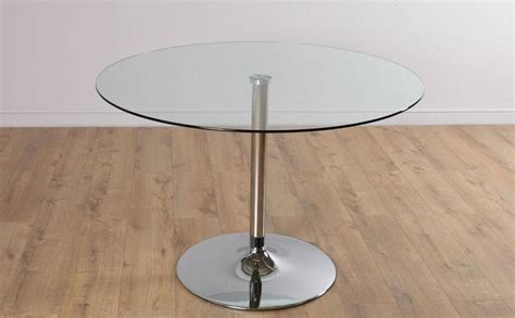 Orbit Round Chrome and Glass 110cm Dining Table | Glass dining table, White leather chair, Glass ...